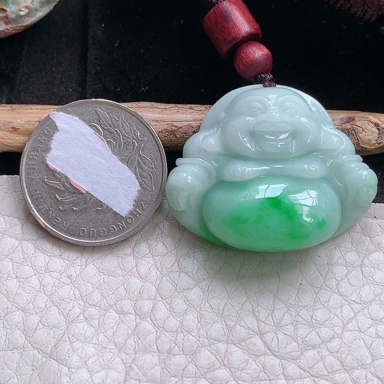 zen实拍29.5*35*12.2缅甸翡翠a货精雕飘绿饱满佛公 弥勒佛玉吊坠 玉挂件