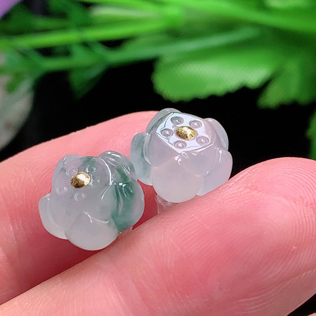 lz实拍10.2*7天然缅甸翡翠冰飘花莲蓬耳钉