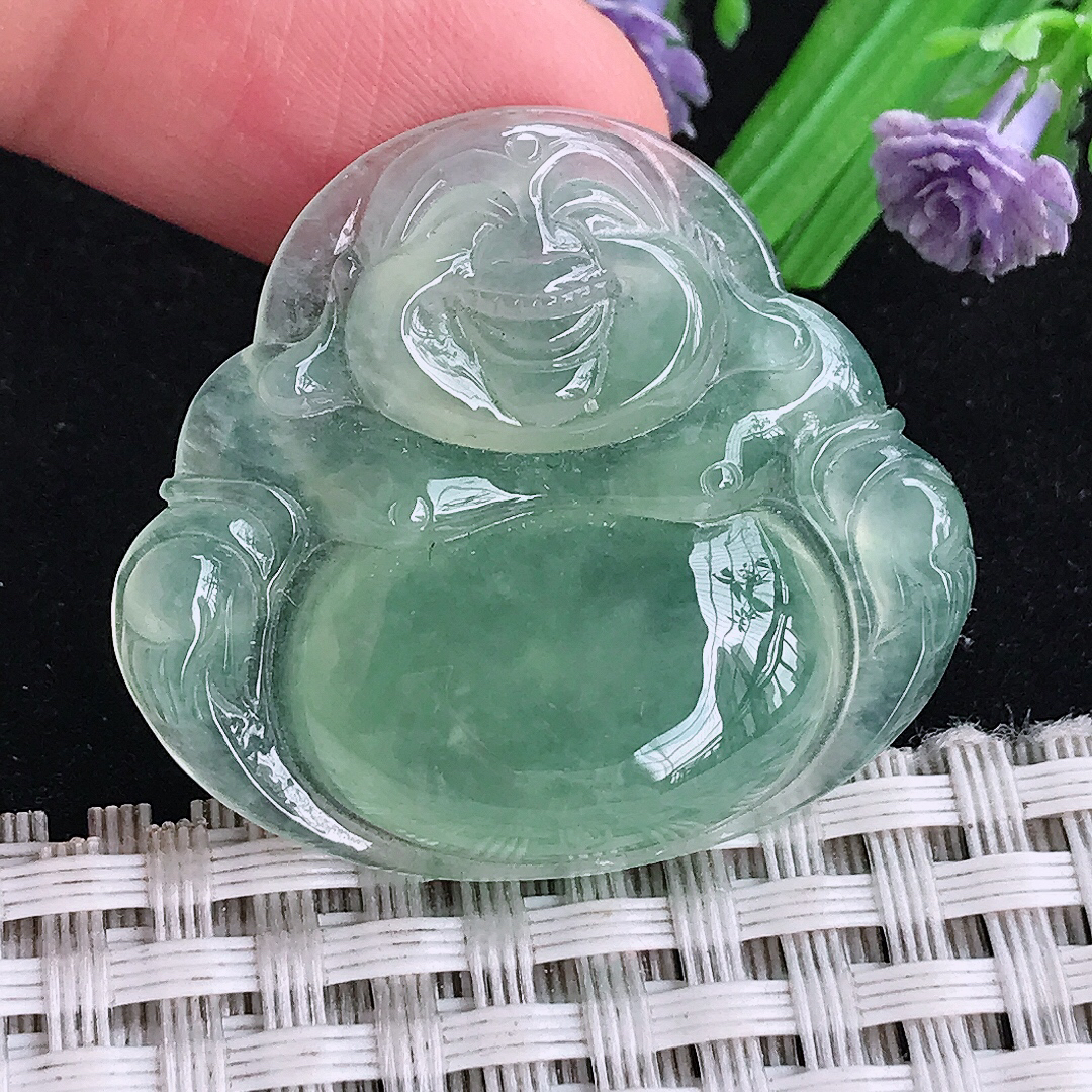 实拍A货翡翠31/35/6老坑冰种冰晴满绿佛公吊坠翡翠玉牌挂件