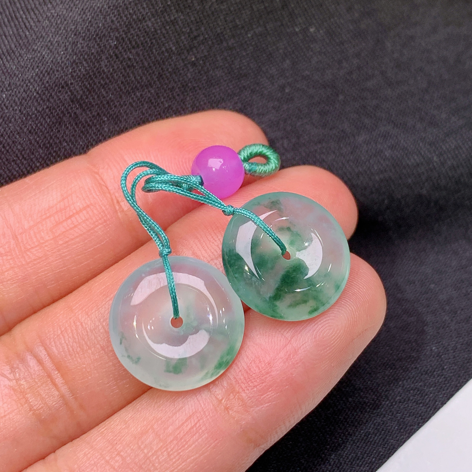 冰飘花平安扣一对，镶嵌佳品，冰冰润润，玉质细腻，种水足，Ls 直径14.5*4.2