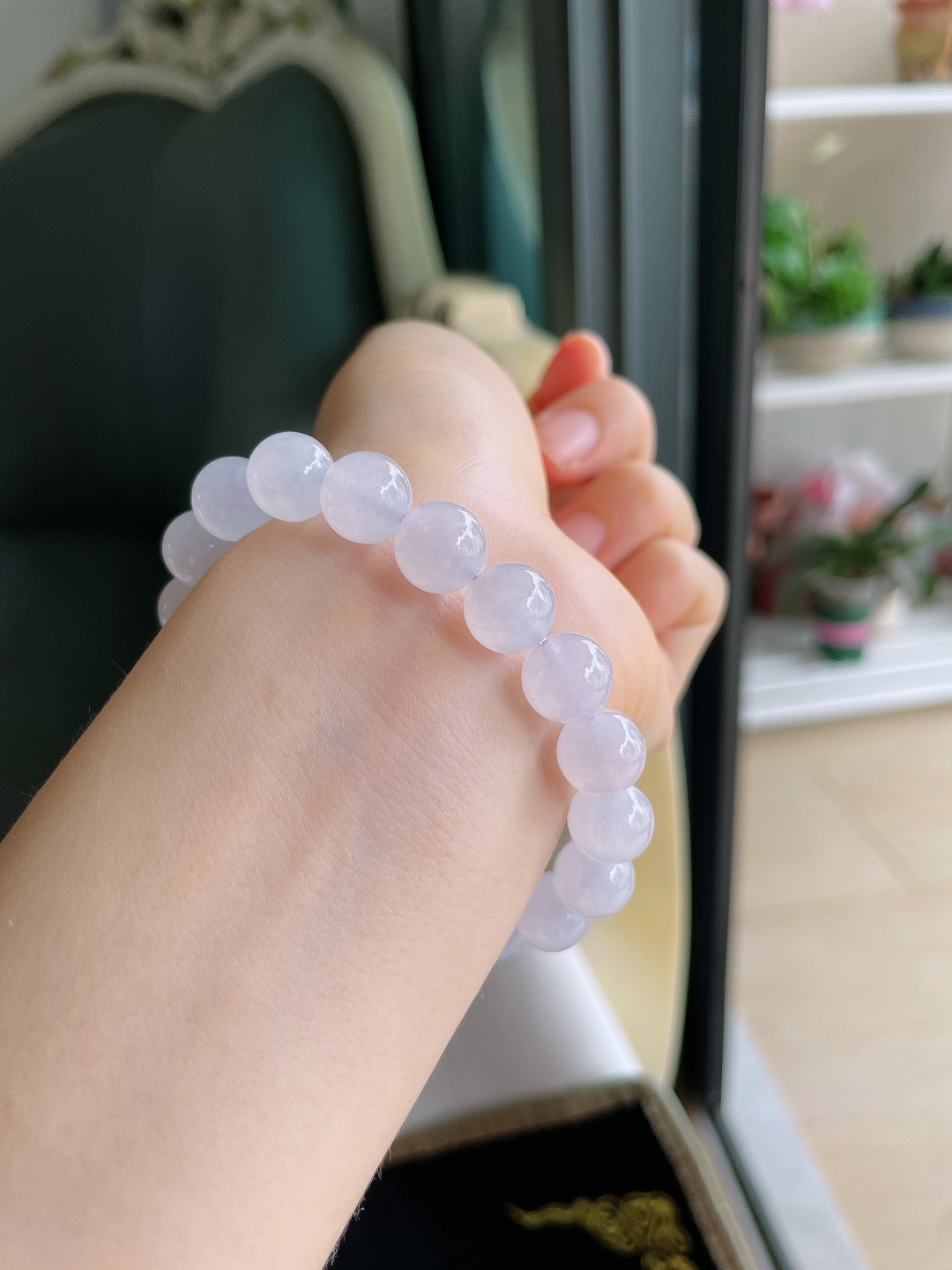 ️，天然翡翠A货，冰种白冰手串，尺寸：10mm。【编3694】