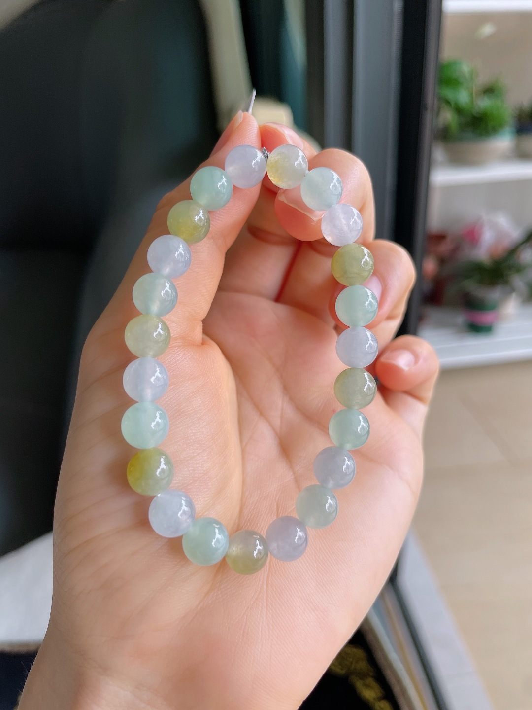 天然翡翠A货，冰多宝手串，尺寸：8mm。【编3883】