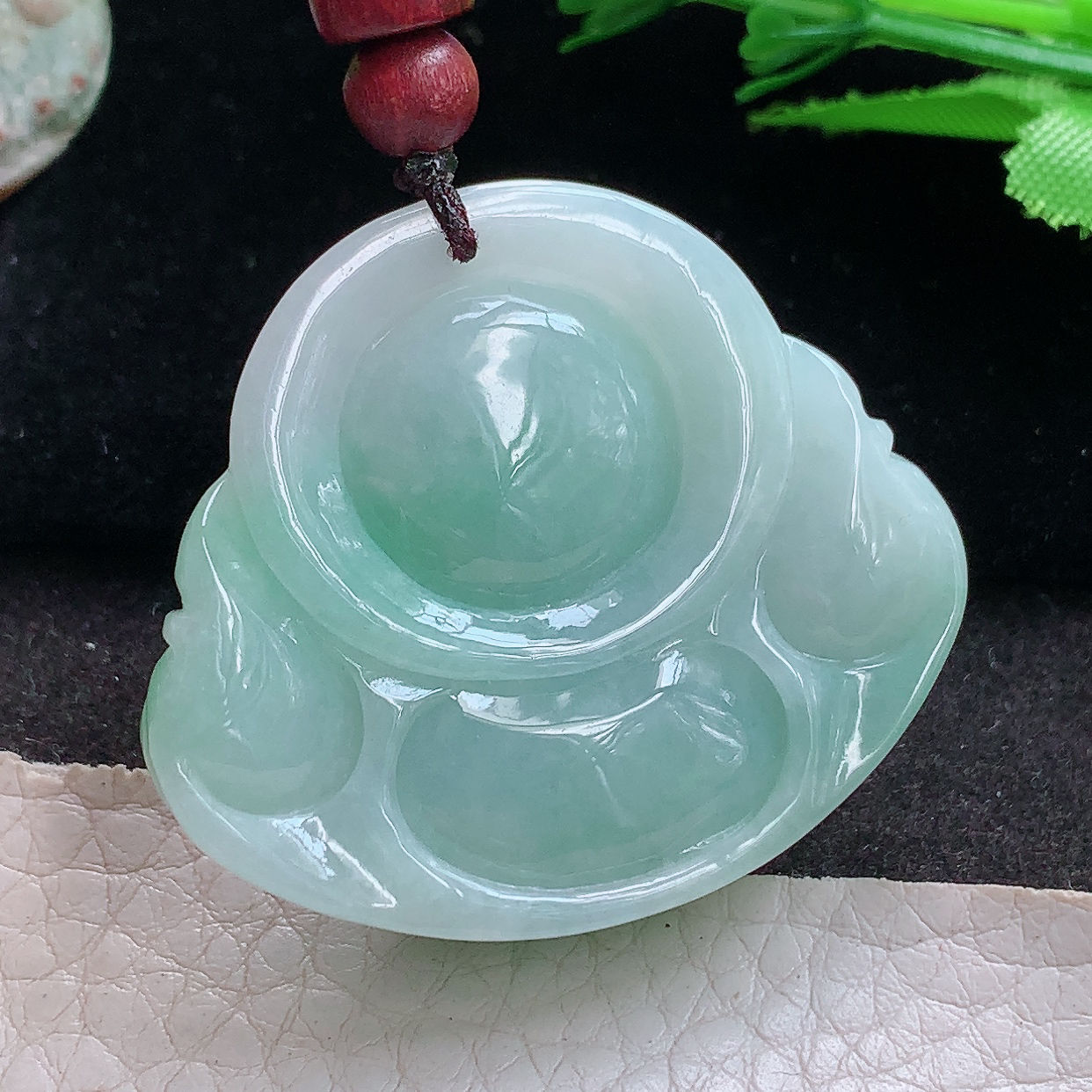 zen实拍38.8*43.8*12.2缅甸翡翠a货精雕飘绿饱满佛公 弥勒佛玉吊坠 玉挂件