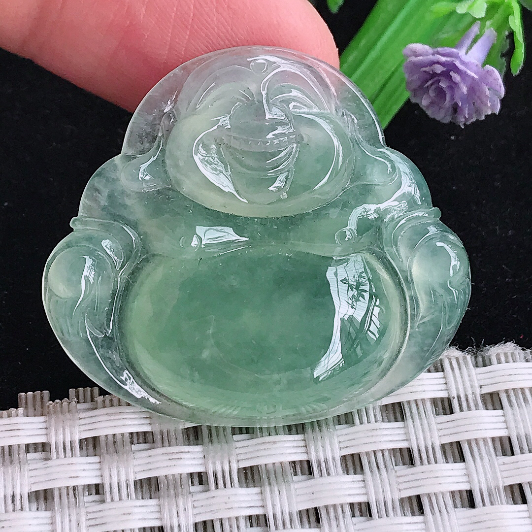 实拍A货翡翠31/35/6老坑冰种冰晴满绿佛公吊坠翡翠玉牌挂件