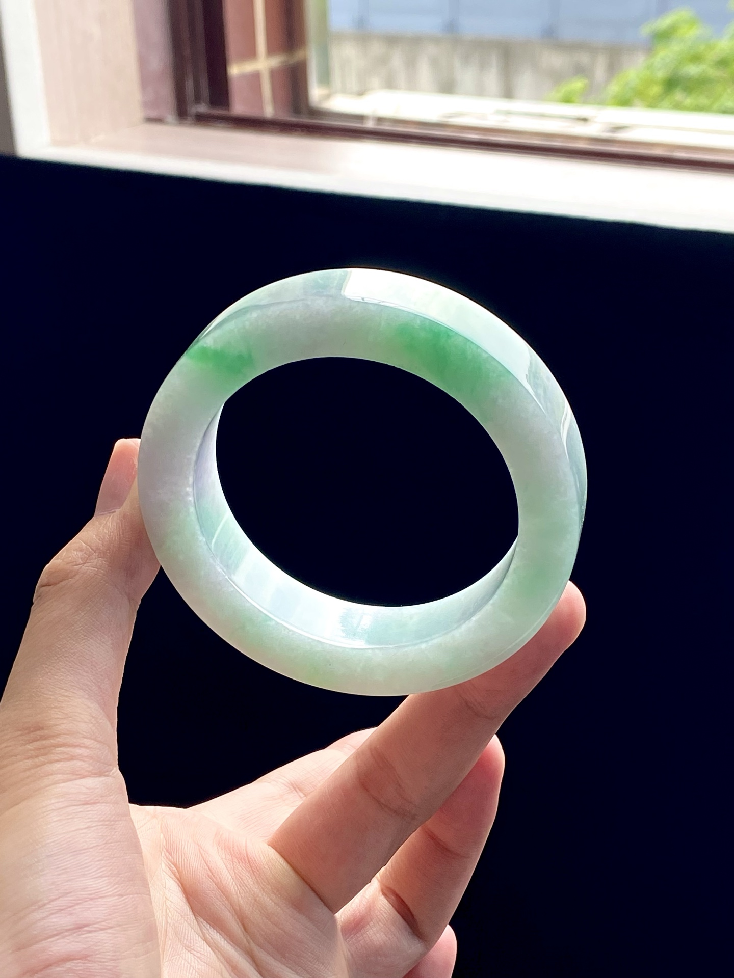 阳绿白底青宽版镯胚 A0601-1 ⭕️75.6-55.5-14.5-9.8 可做56～59正圈