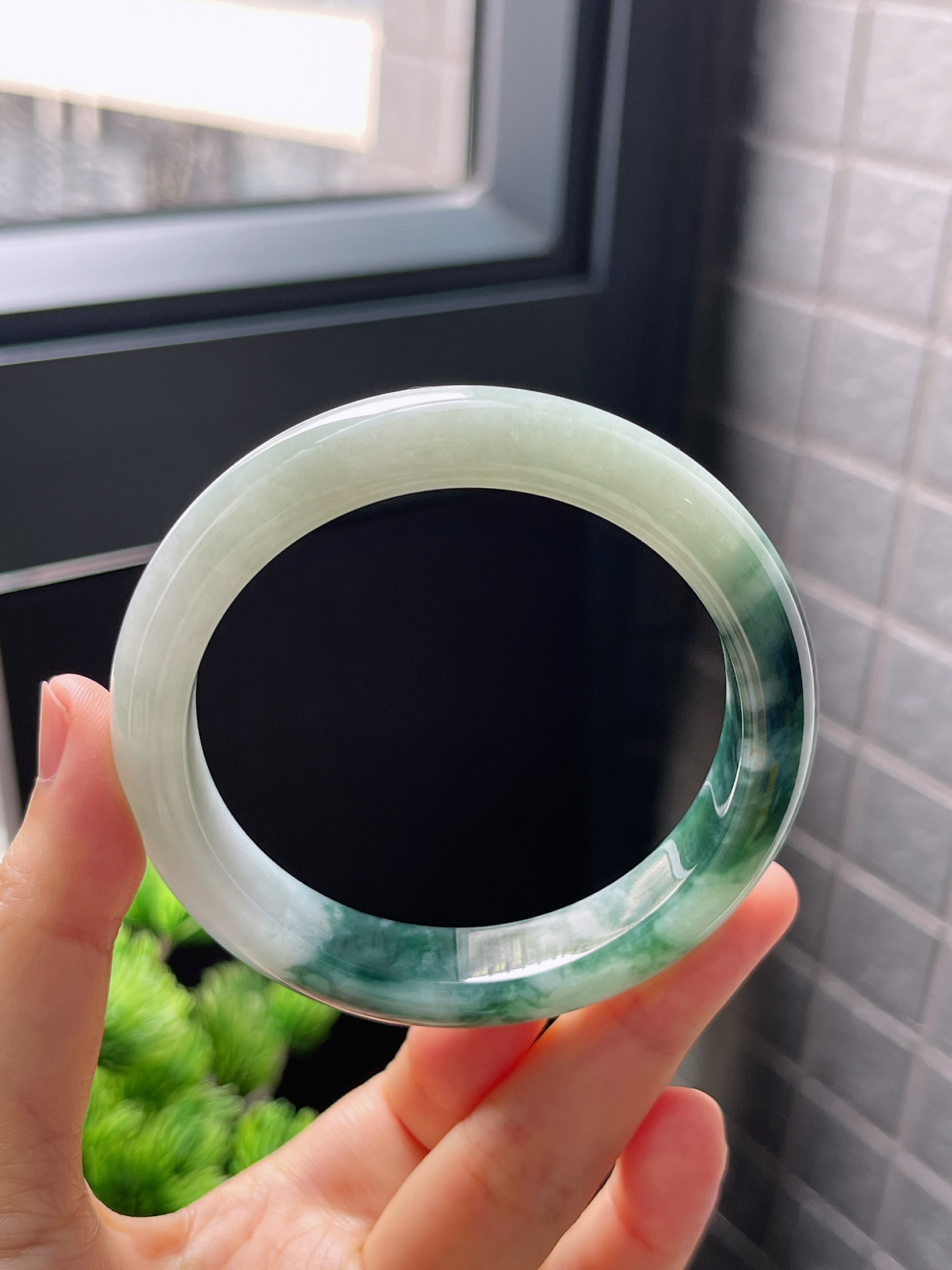 圈口57.6，糯化飘花正圈手镯
