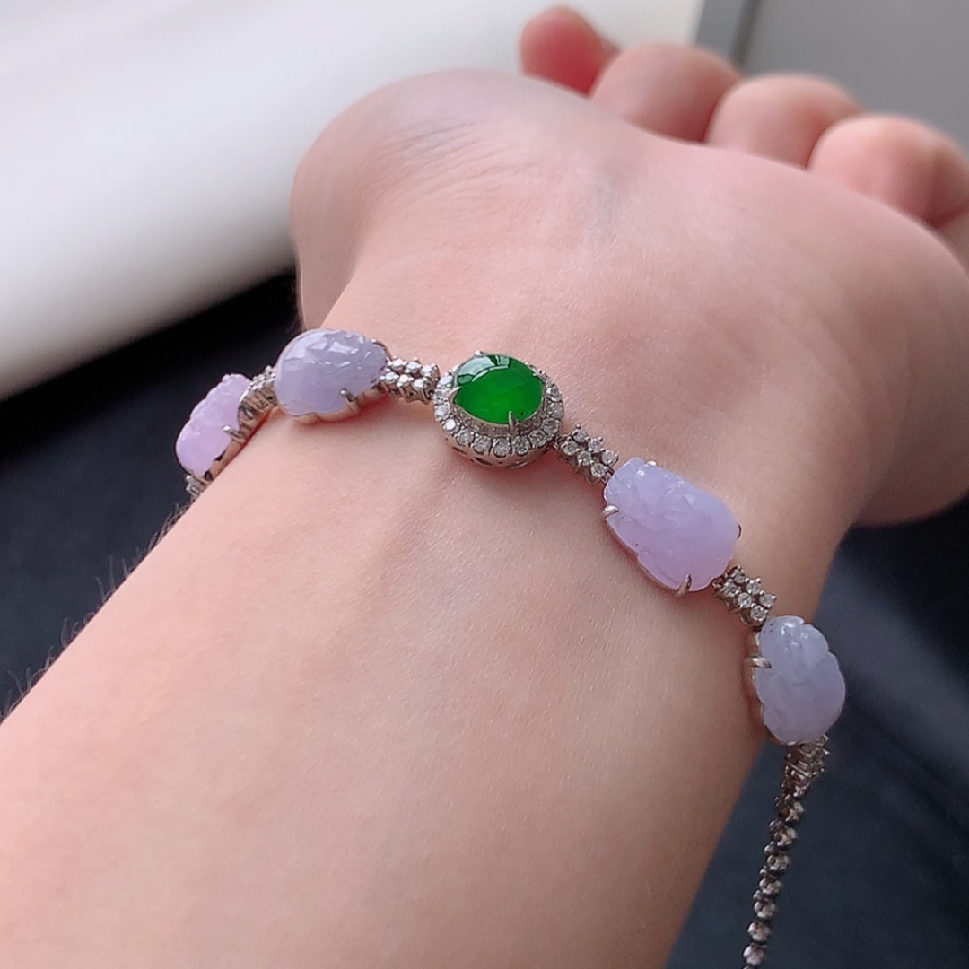 冰紫貔貅手链 温婉之色 种色怡人 见光不失色 上手柔美气质 货号41531，6.5-6.5-2.0