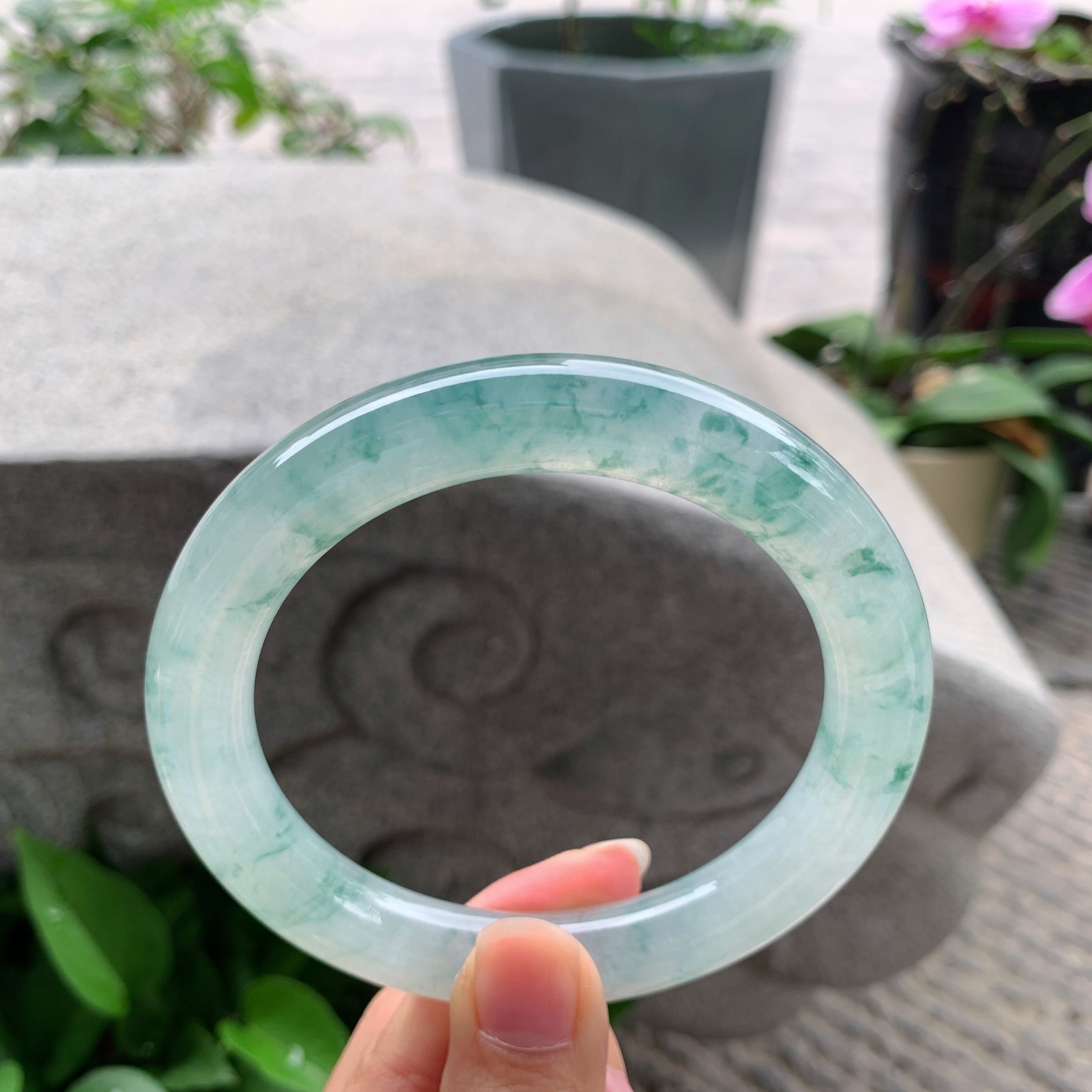 大圈口 高冰飘花圆条手镯