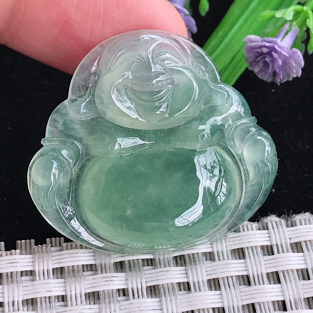 实拍A货翡翠31/35/6老坑冰种冰晴满绿佛公吊坠翡翠玉牌挂件