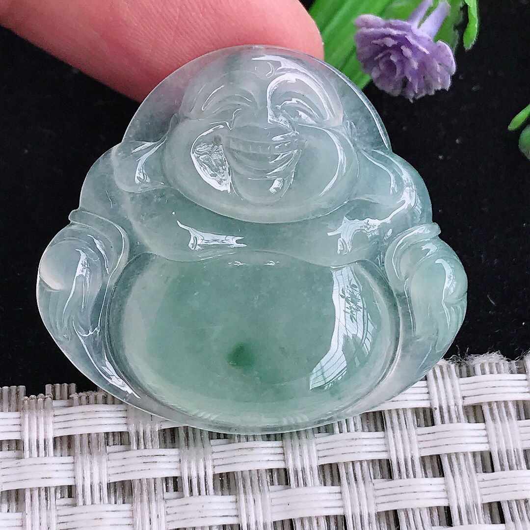实拍A货翡翠31.2/34.5/5.6老坑冰胶果冻飘花佛公吊坠翡翠玉牌挂件