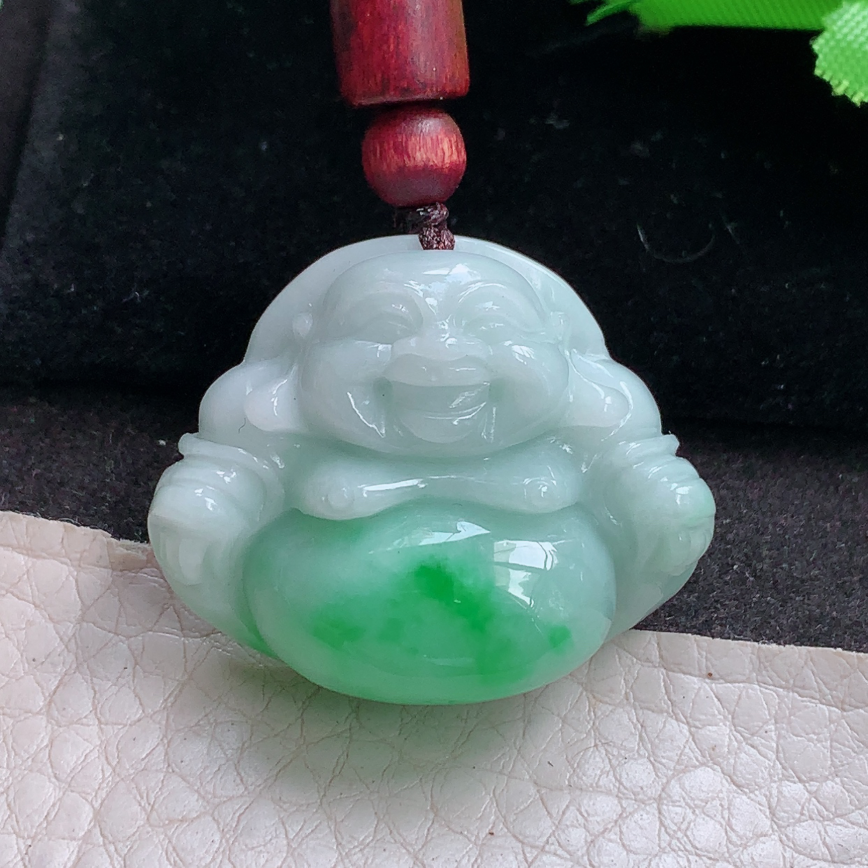 zen实拍29.5*35*12.2缅甸翡翠a货精雕飘绿饱满佛公 弥勒佛玉吊坠 玉挂件
