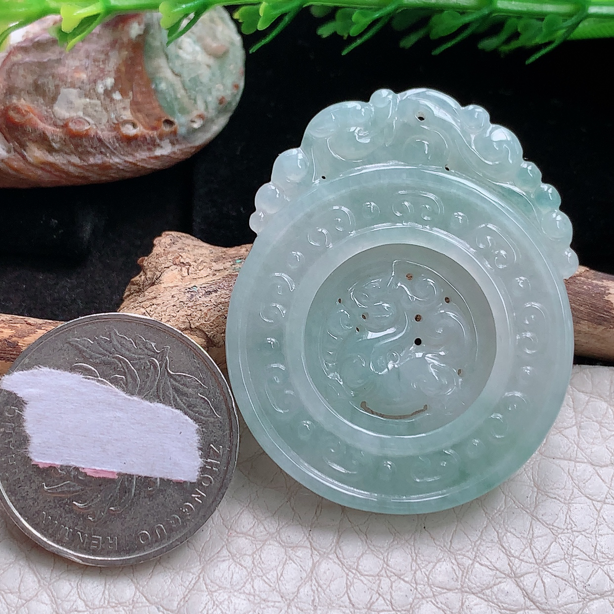 zen实拍43.8*35.6*4.6缅甸翡翠a货精雕飘花时来运转玉吊坠 玉挂件