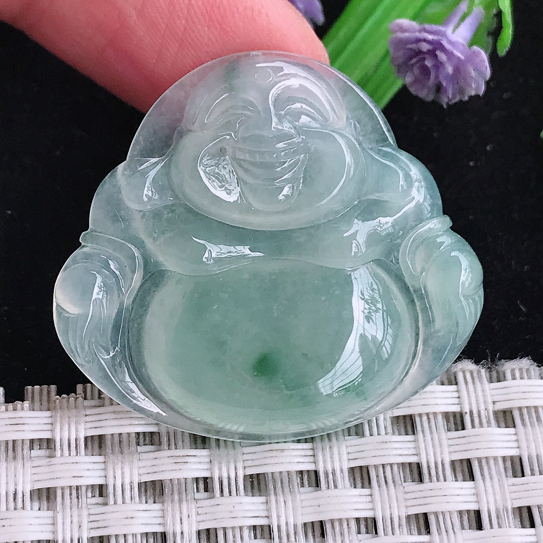 实拍A货翡翠31.2/34.5/5.6老坑冰胶果冻飘花佛公吊坠翡翠玉牌挂件