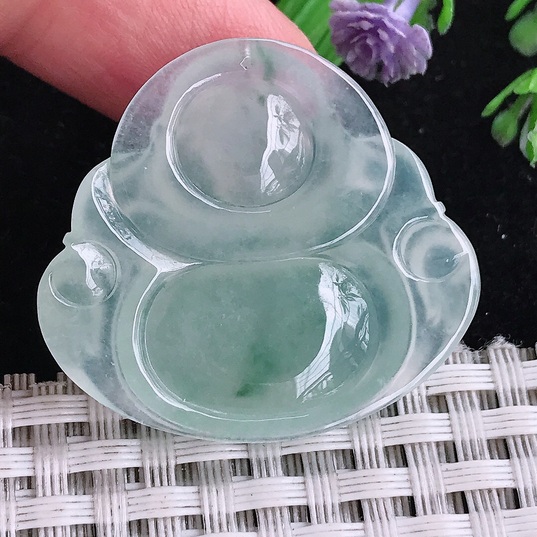 实拍A货翡翠31.2/34.5/5.6老坑冰胶果冻飘花佛公吊坠翡翠玉牌挂件
