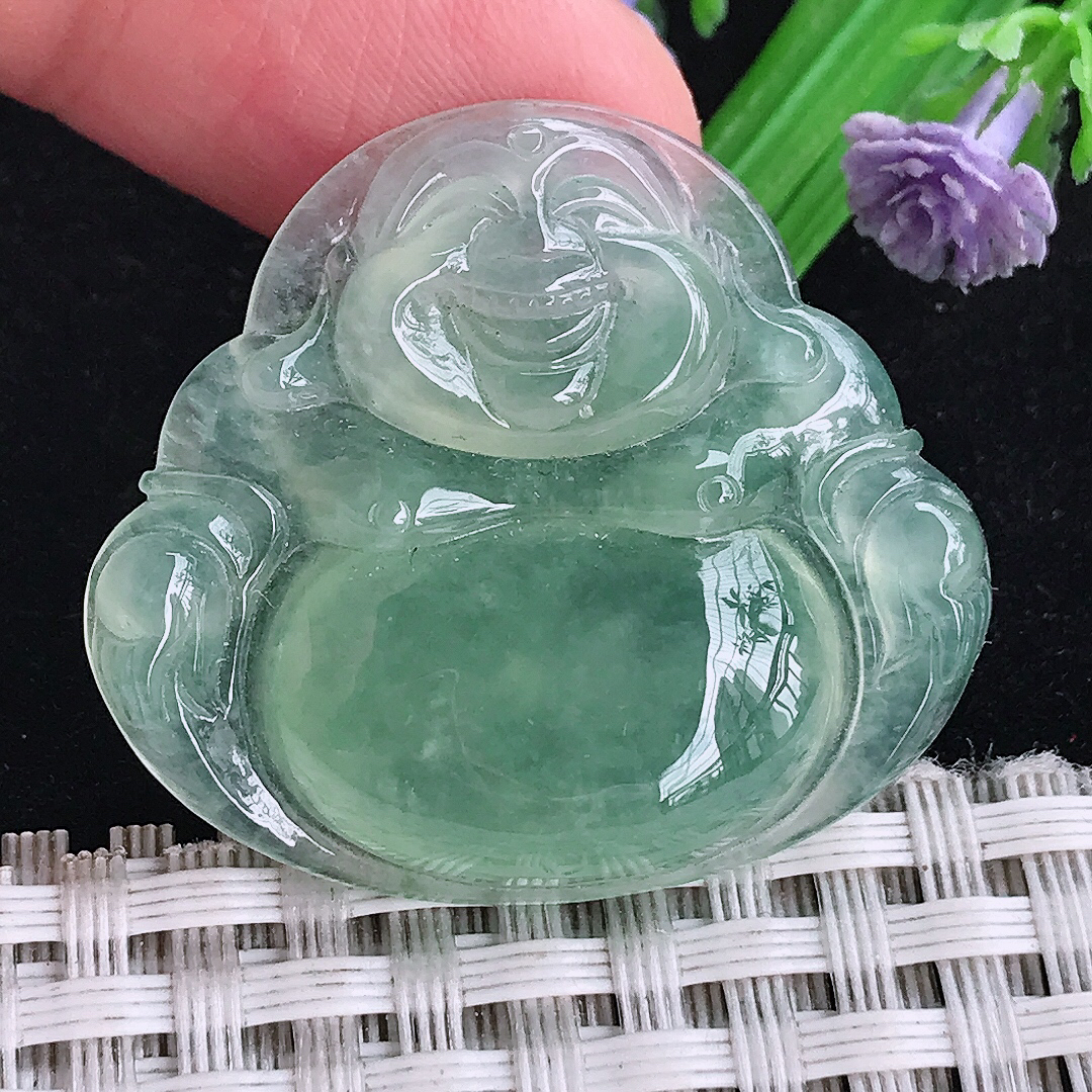 实拍A货翡翠31/35/6老坑冰种冰晴满绿佛公吊坠翡翠玉牌挂件