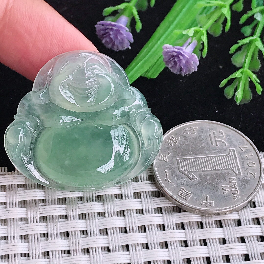 实拍A货翡翠31/35/6老坑冰种冰晴满绿佛公吊坠翡翠玉牌挂件