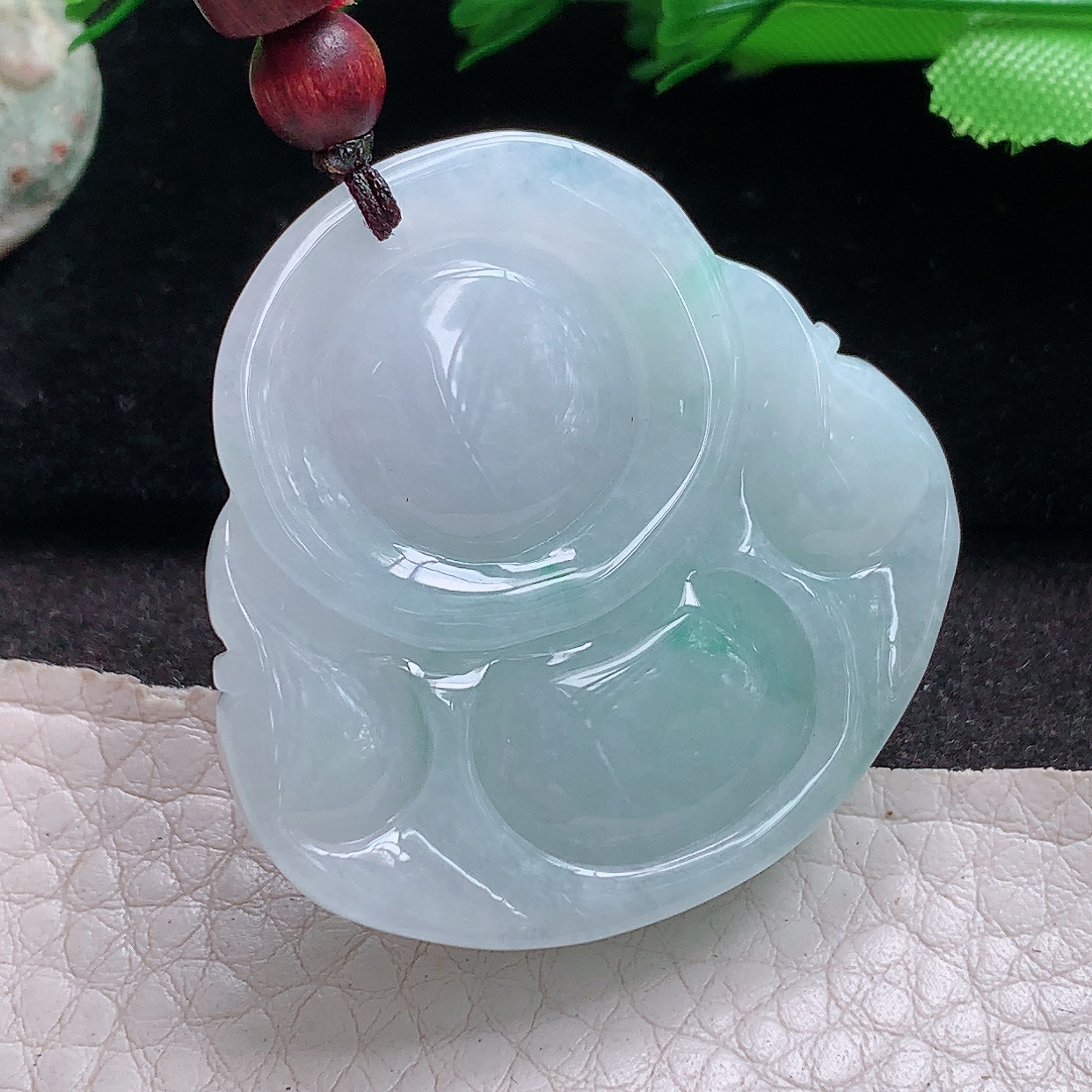 zen实拍38.5*38.5*12.8缅甸翡翠a货精雕白底青饱满佛公 弥勒佛玉吊坠 玉挂件