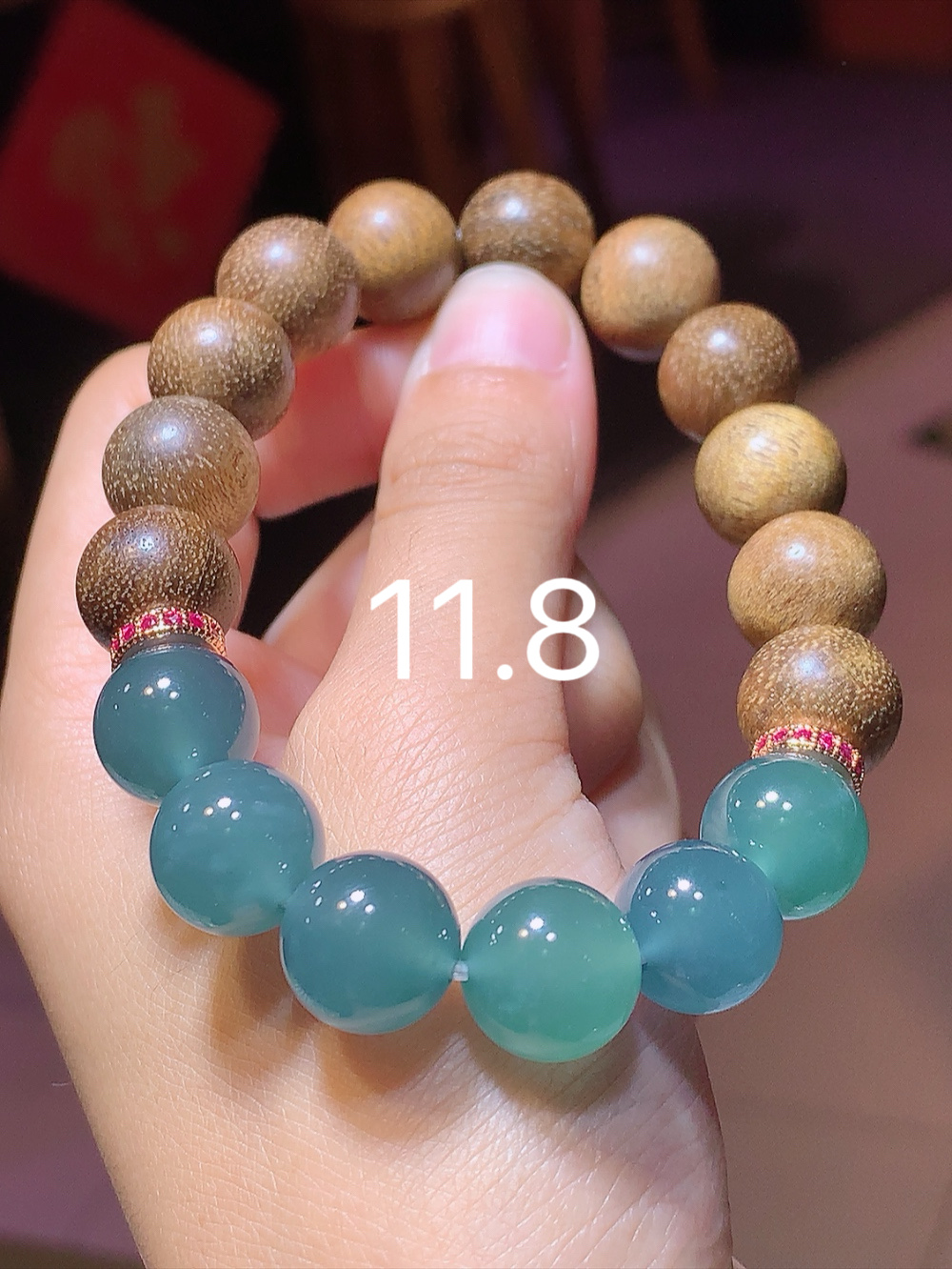 冰蓝木檀圆珠手链 冰润细腻，佩戴优雅大方 货号20601，11.8