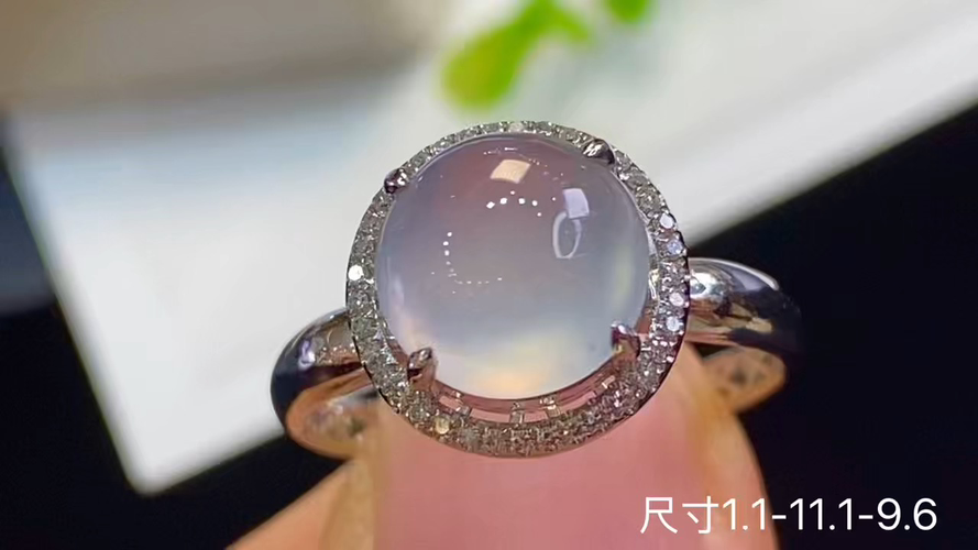 18k金+钻玻璃种蛋面戒指，无暇，1.1-11.1-9.6