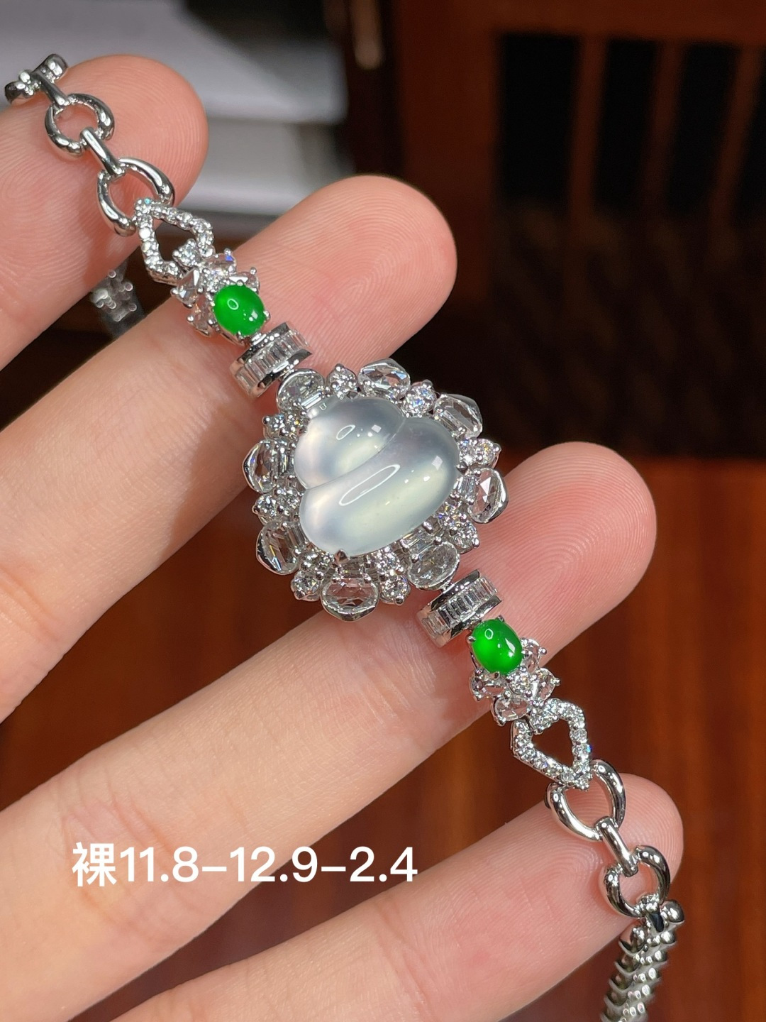 冰种葫芦手链 ，18k金镶嵌，11.8-12.9-2.4