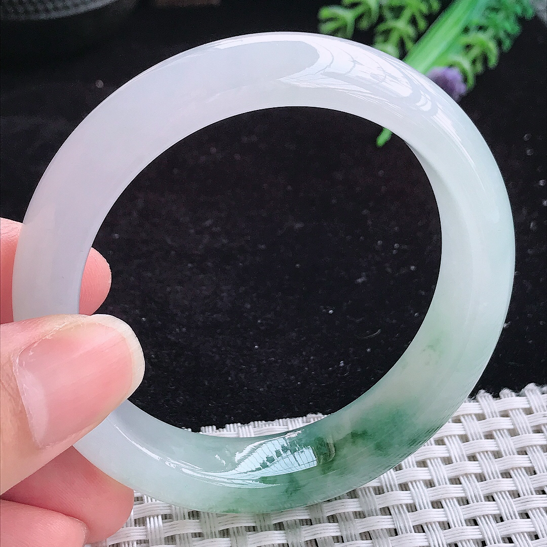 实拍A货翡翠55.5/13.8/8.8老坑精美冰飘花手镯玉手镯女款平安镯