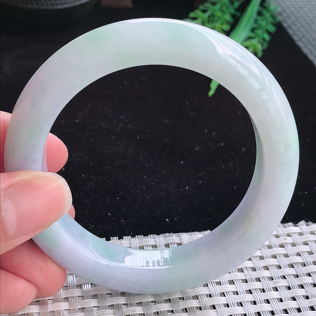 实拍A货翡翠58.5/12.7/10.5老坑冰润淡雅紫罗兰手镯厚装玉手镯女款平安镯