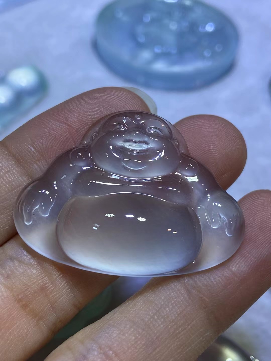 老坑冰种坐佛，完整厚桩，纯净冰透，尺寸27.5×36.8×7.2