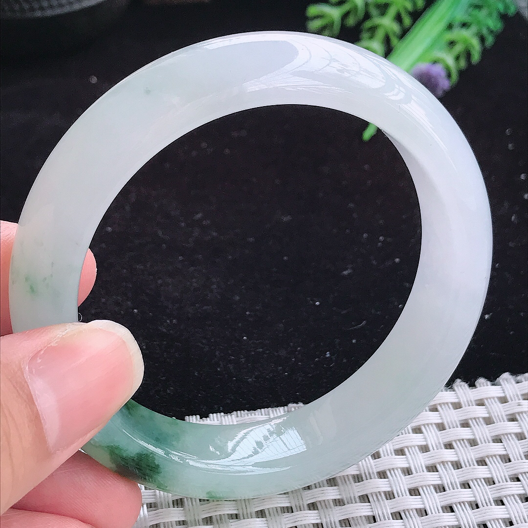 实拍A货翡翠55.5/13.8/8.8老坑精美冰飘花手镯玉手镯女款平安镯