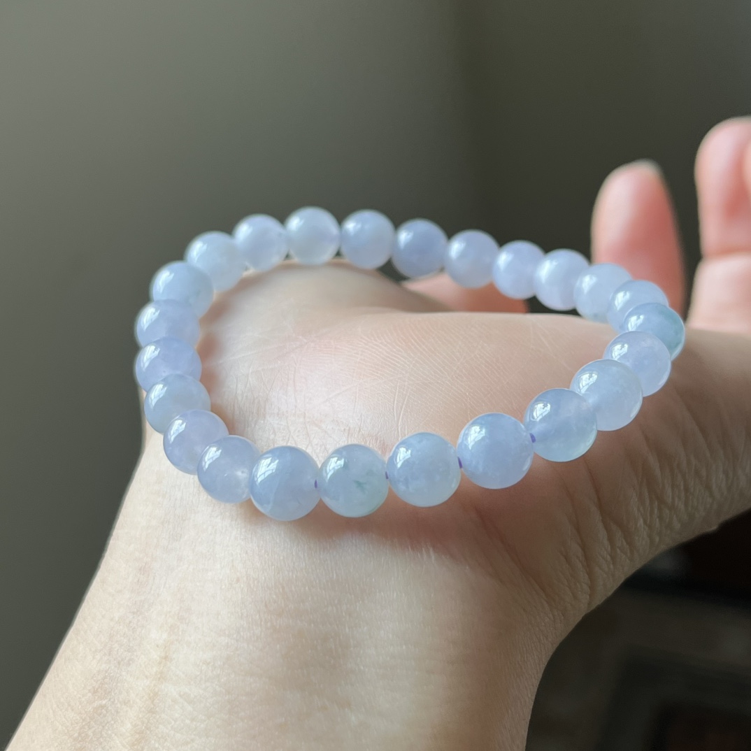 冰飘花圆珠手链，种水好，紫色浓郁，微瑕，尺寸7.3，亏本出
