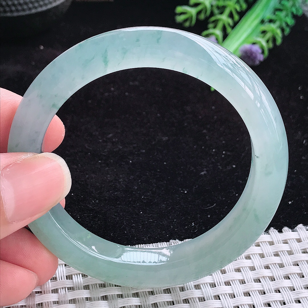 实拍A货翡翠52/10.7/8.5小圈口老坑冰胶果冻冰晴飘花手镯女款平安镯