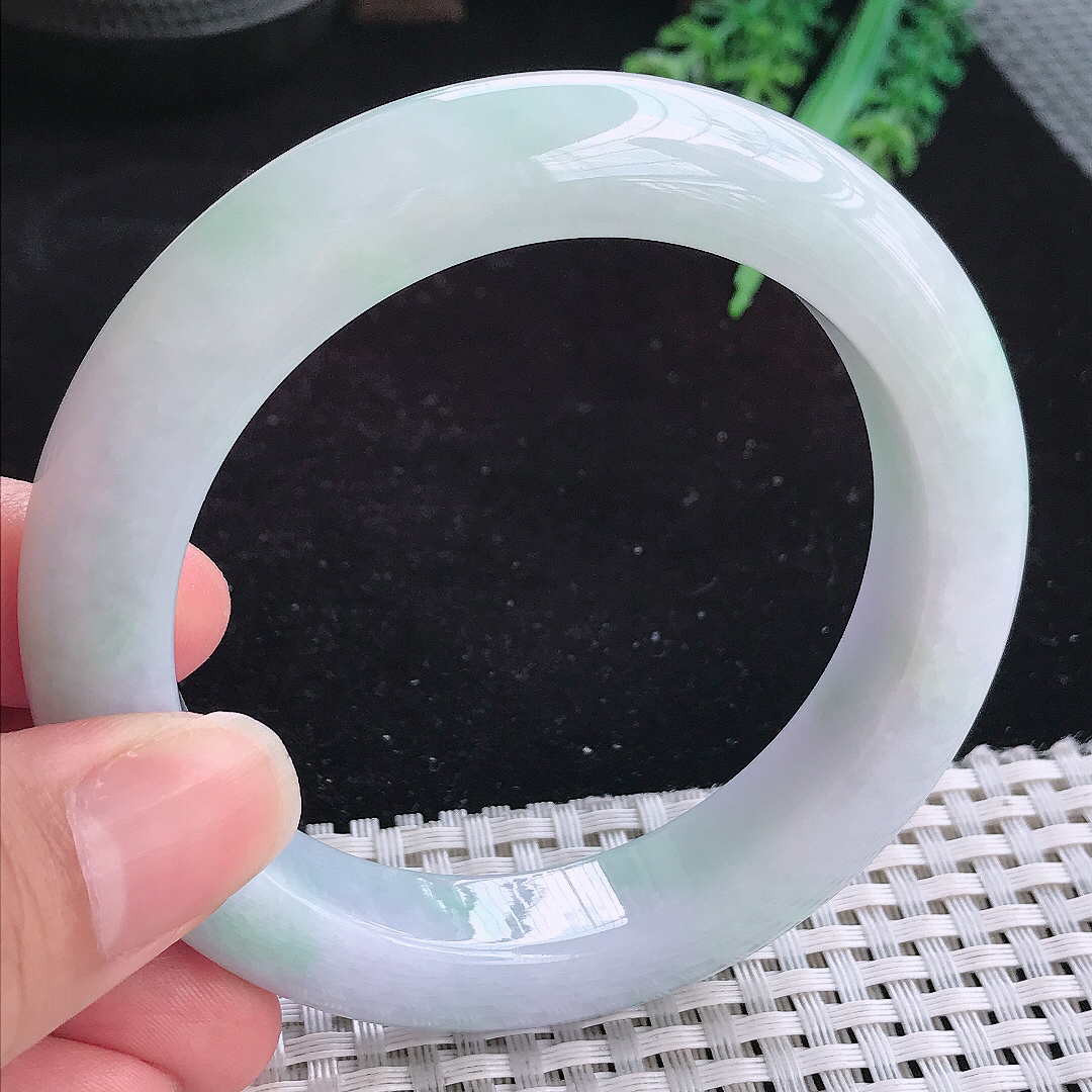 实拍A货翡翠58.5/12.7/10.5老坑冰润淡雅紫罗兰手镯厚装玉手镯女款平安镯