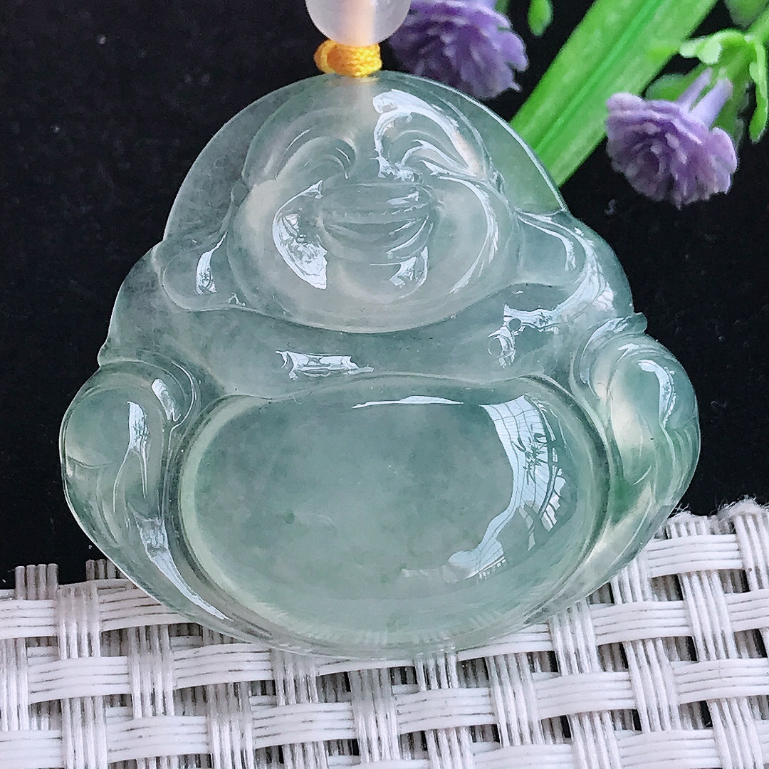 实拍A货翡翠35.2/38.3/6.3老坑冰种起胶冰晴佛公吊坠冰种玉佛挂件