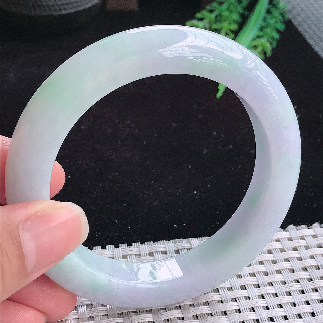 实拍A货翡翠58.5/12.7/10.5老坑冰润淡雅紫罗兰手镯厚装玉手镯女款平安镯