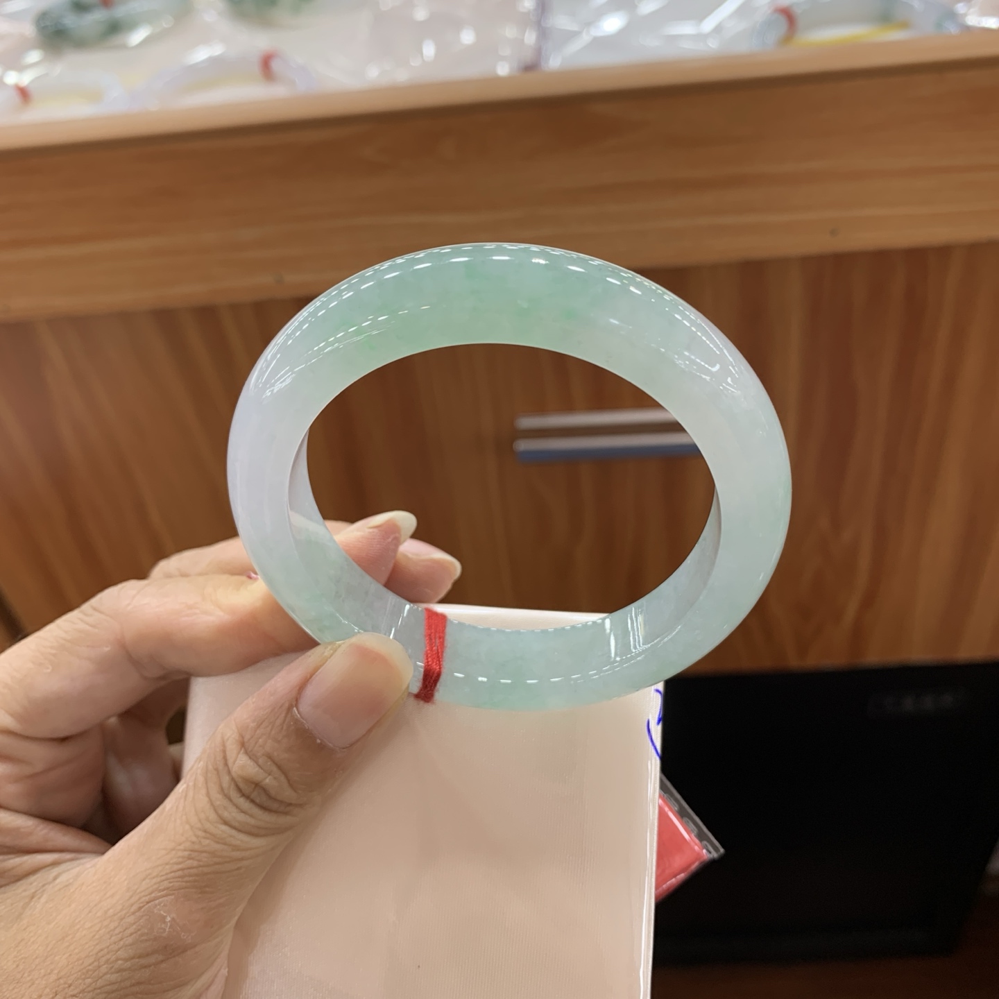 飘绿花正圈翡翠手镯 57-12.6-9.5