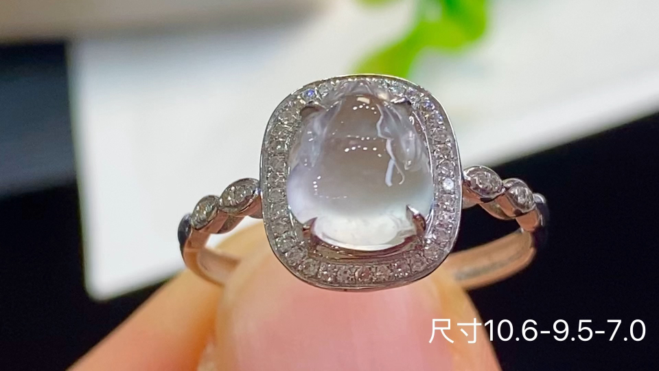 18k金+钻玻璃种貔貅戒指，无裂，10.6-9.5-7.0