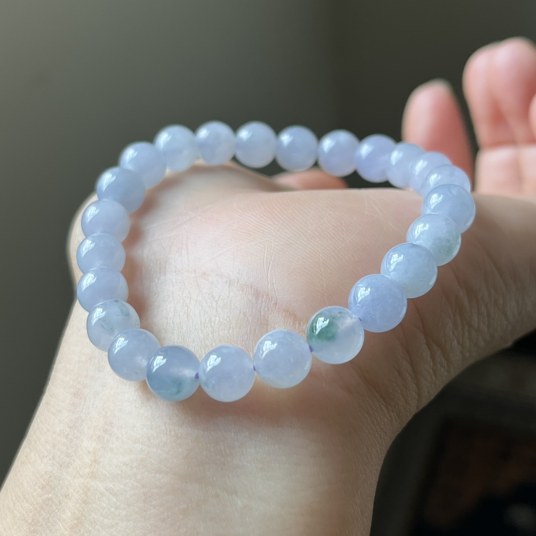 冰飘花圆珠手链，种水好，紫色浓郁，微瑕，尺寸7.3，亏本出