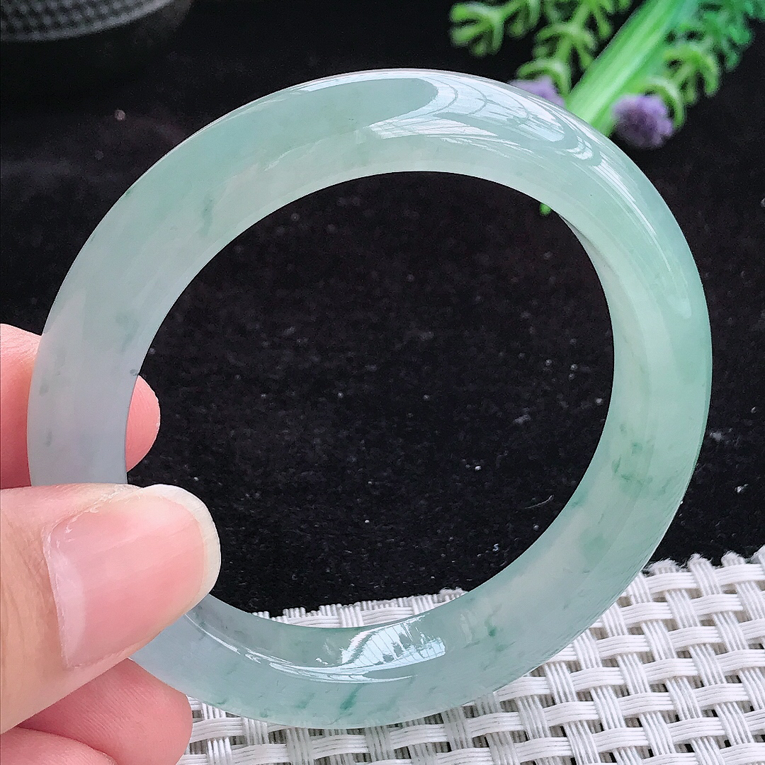 实拍A货翡翠52/10.7/8.5小圈口老坑冰胶果冻冰晴飘花手镯女款平安镯