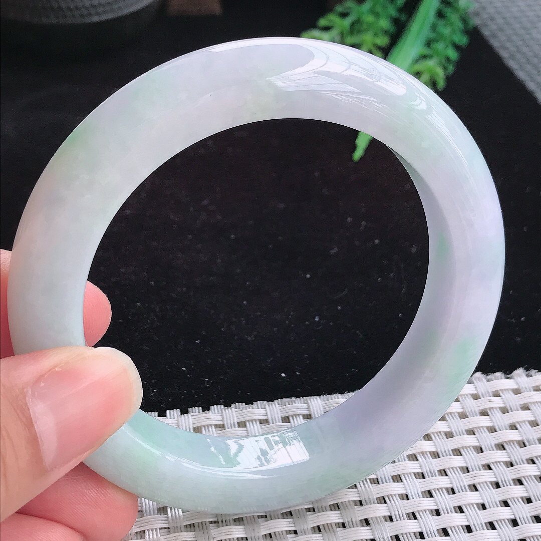 实拍A货翡翠58.5/12.7/10.5老坑冰润淡雅紫罗兰手镯厚装玉手镯女款平安镯