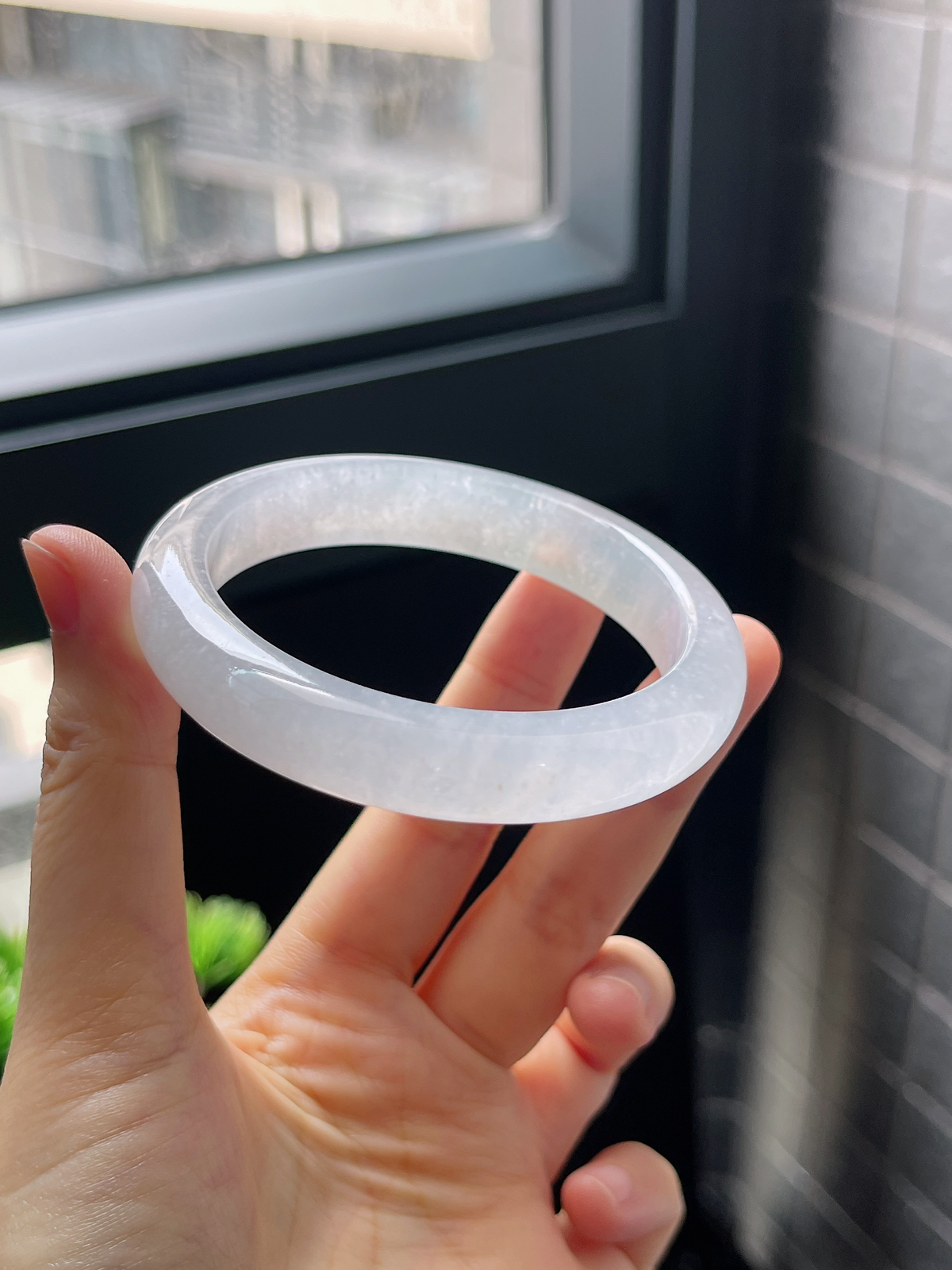 圈口54.1，白冰翡翠正圈手镯 妥妥白月光