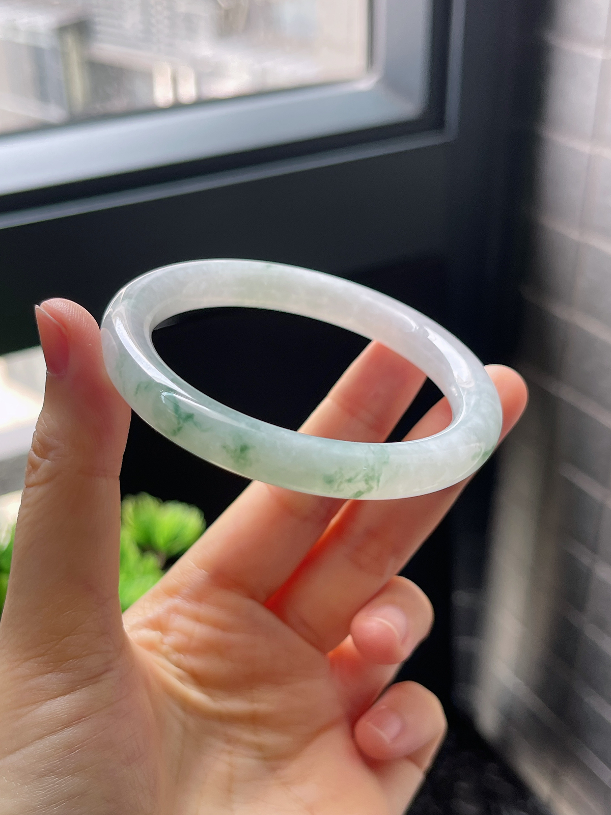 圈口52.8，冰糯飘花细圆条手镯