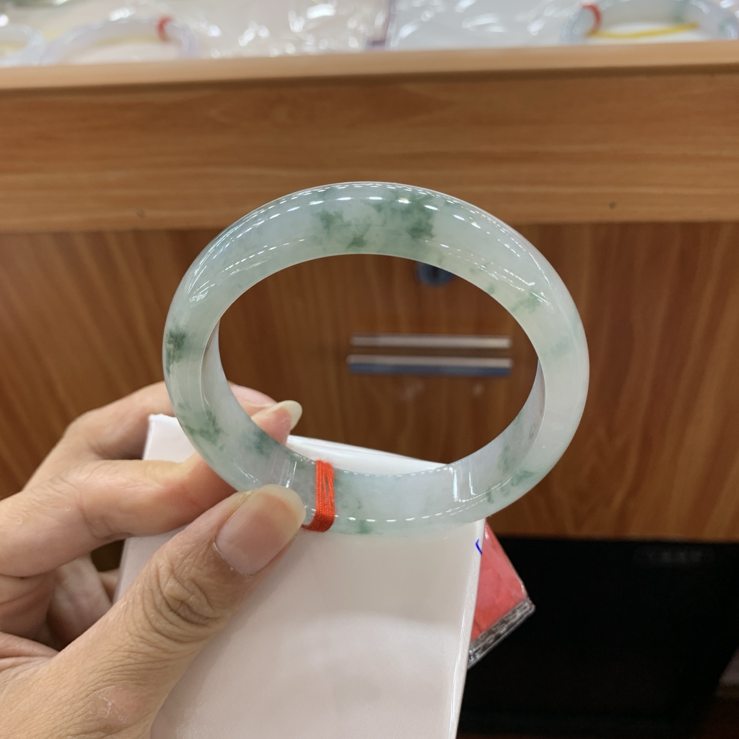060225GX 冰飘花正圈翡翠手镯 57.4-14-8.2