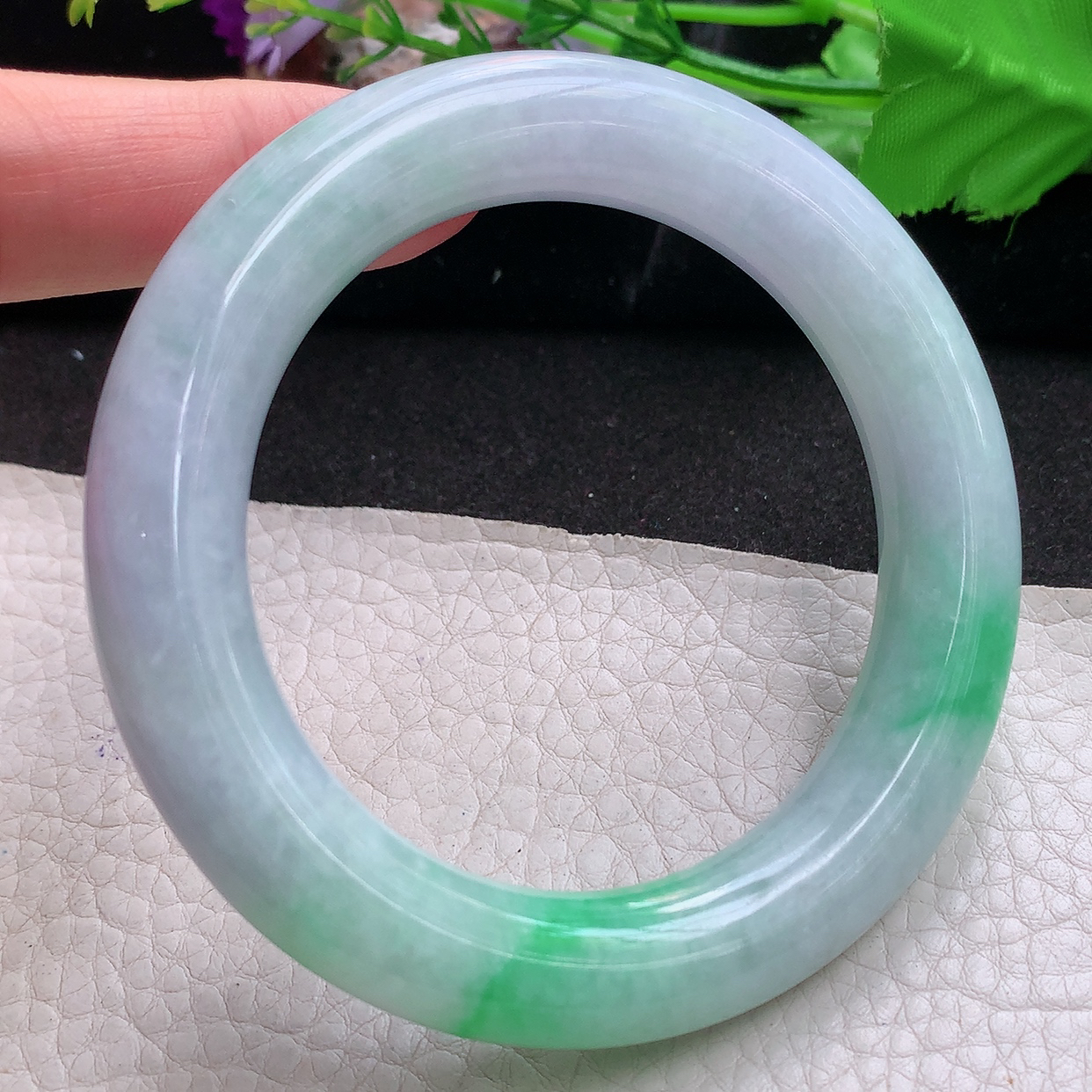 zc实拍57.5*12胖圆镯 缅甸翡翠a货玉手镯飘绿圆条珠宝玉手环