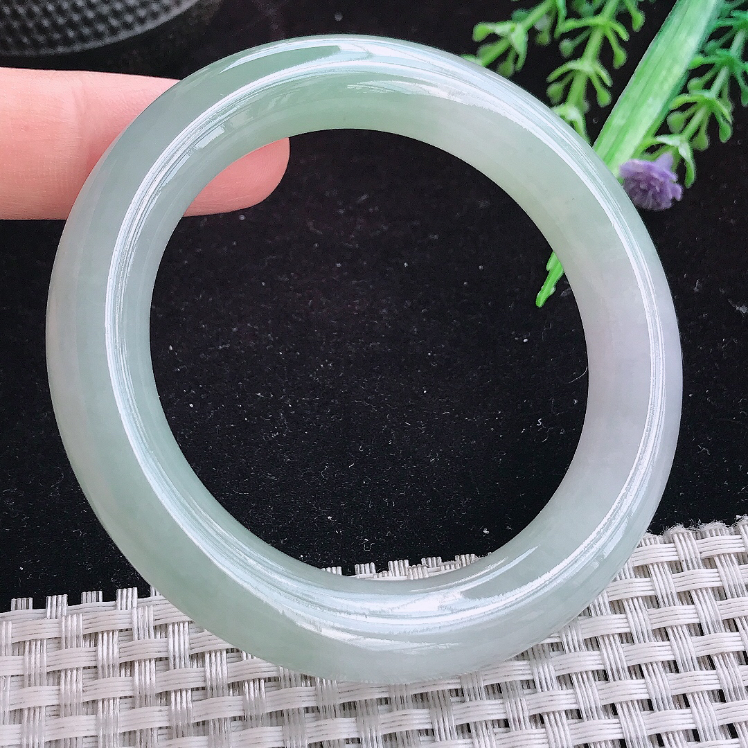 实拍A货翡翠54.5/11.1/10.9老坑冰胶果冻冰晴胖圆条手镯玉手镯女款平安镯