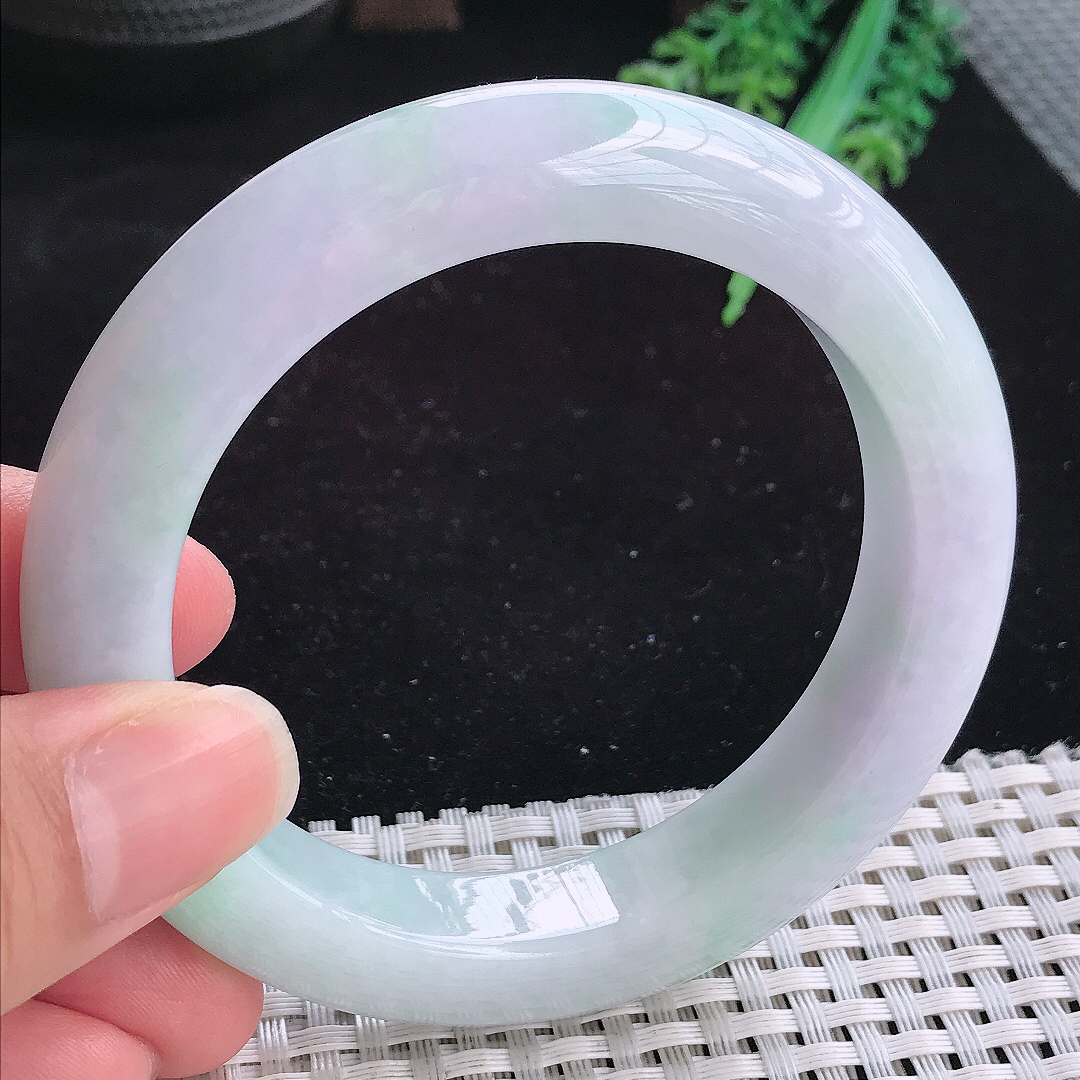 实拍A货翡翠58.5/12.7/10.5老坑冰润淡雅紫罗兰手镯厚装玉手镯女款平安镯