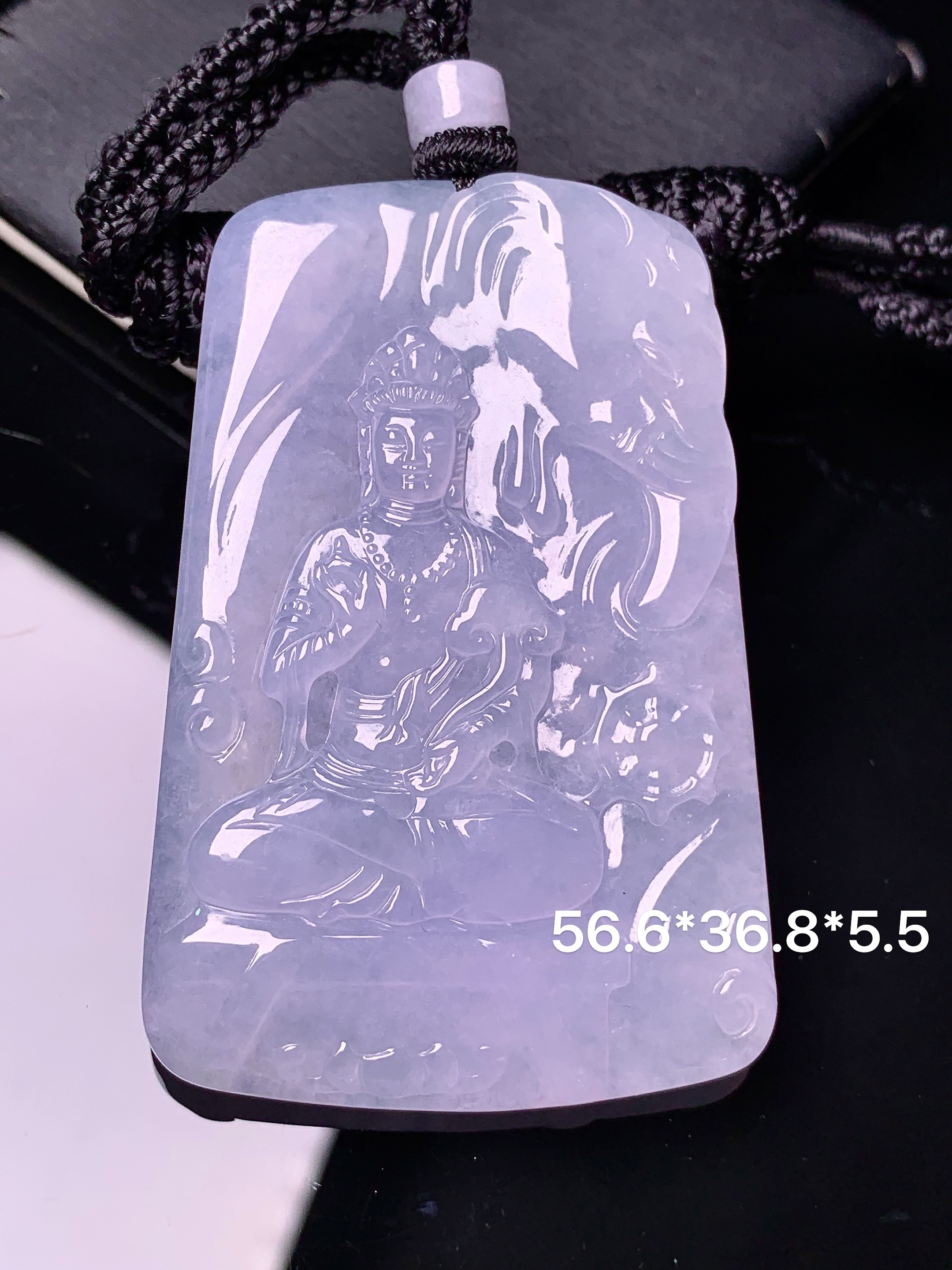 冰种观音菩萨吊坠 玉质细腻 色泽艳丽清新 整体尺寸56.6*36.8*5.5 a2