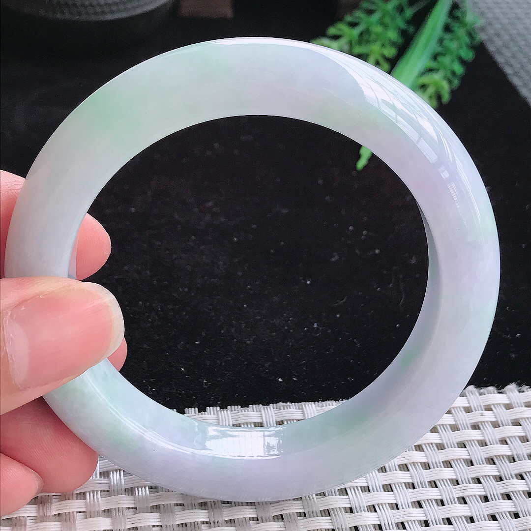 实拍A货翡翠58.5/12.7/10.5老坑冰润淡雅紫罗兰手镯厚装玉手镯女款平安镯