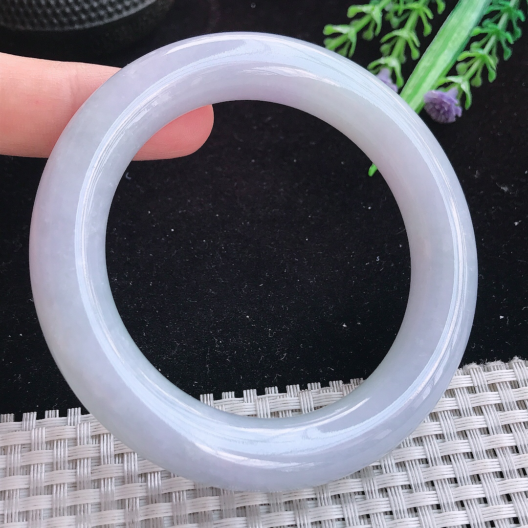 实拍A货翡翠57/12.2老坑冰润起胶紫罗兰圆条手镯玉手镯女款平安镯