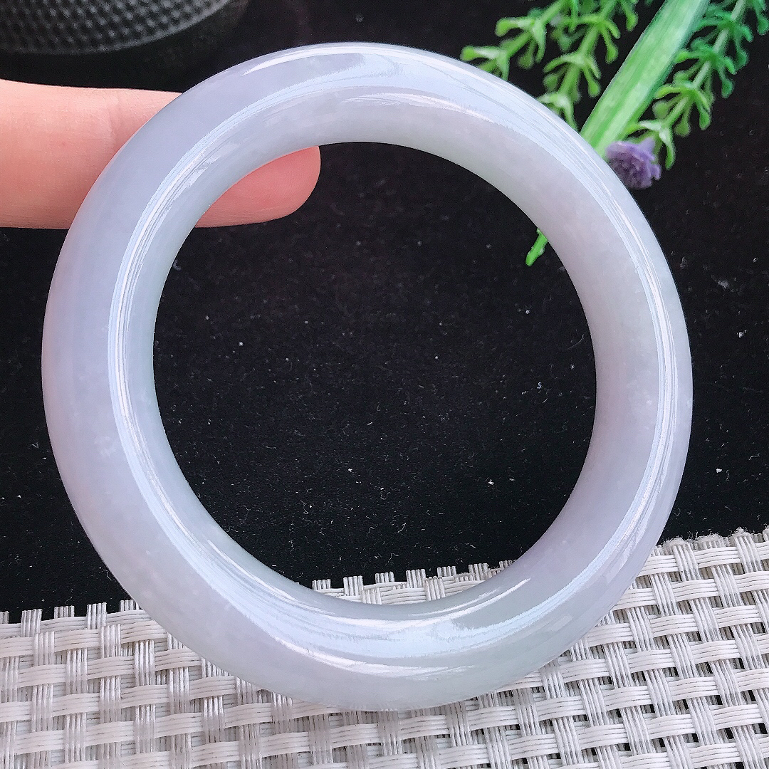 实拍A货翡翠57/12.2老坑冰润起胶紫罗兰圆条手镯玉手镯女款平安镯