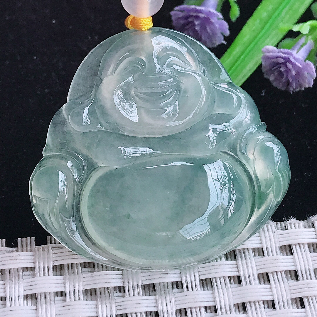 实拍A货翡翠35.2/38.3/6.3老坑冰种起胶冰晴佛公吊坠冰种玉佛挂件