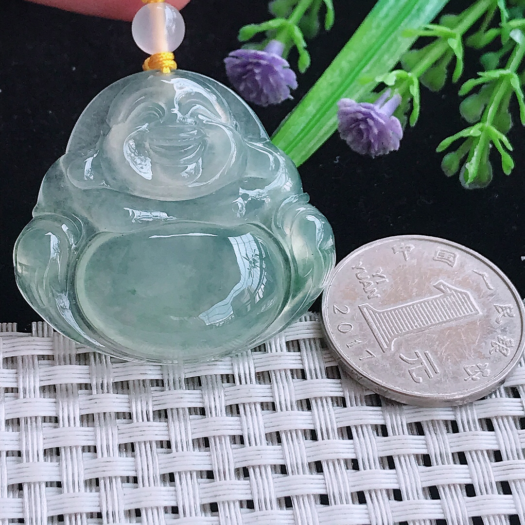 实拍A货翡翠35.2/38.3/6.3老坑冰种起胶冰晴佛公吊坠冰种玉佛挂件